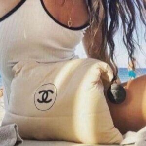 Brand New Chanel White Puffy Padded Makeup Pouch/Clutch Bag
